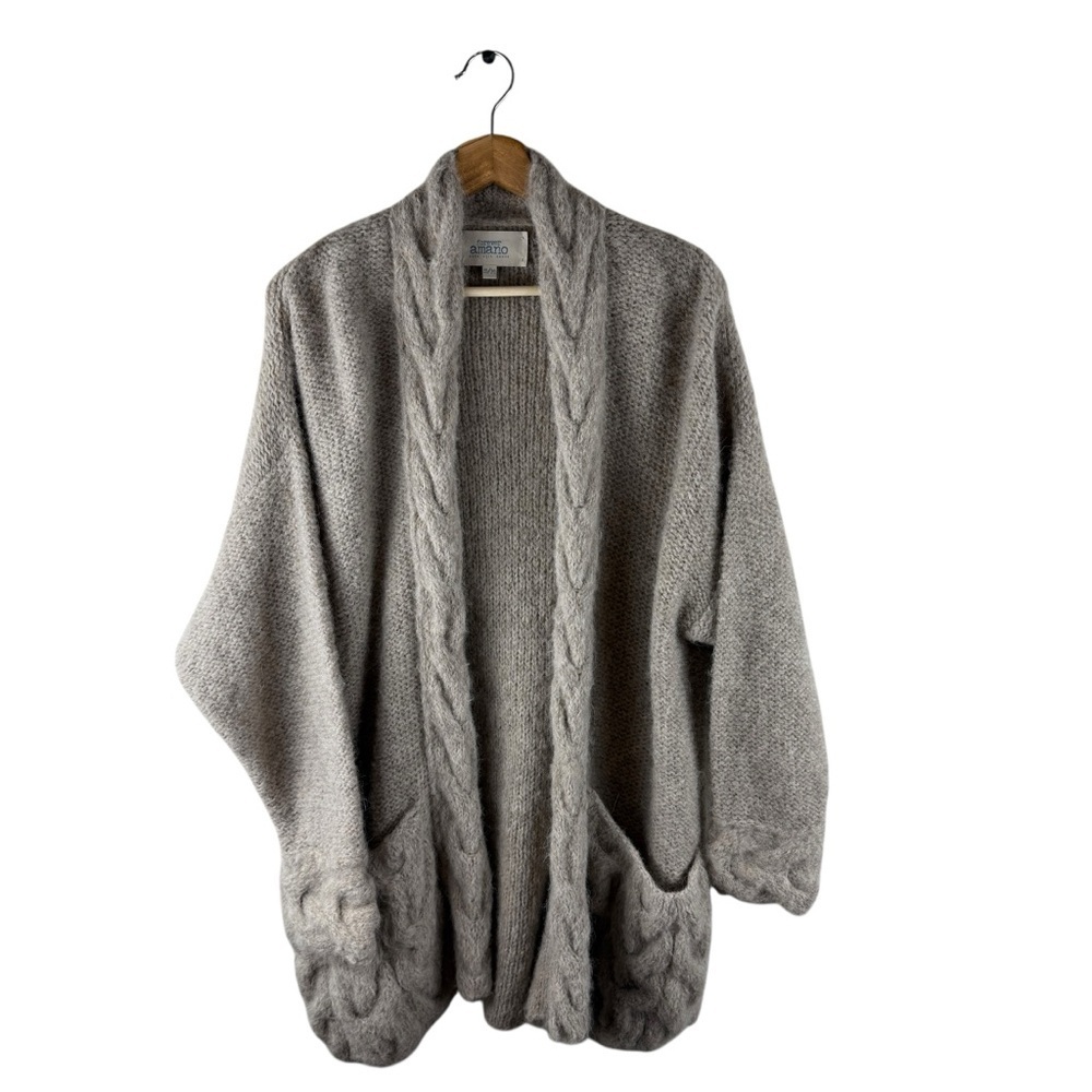 Forever Amano Hand Knit Alpaca Open Front Longline Cardigan S/M